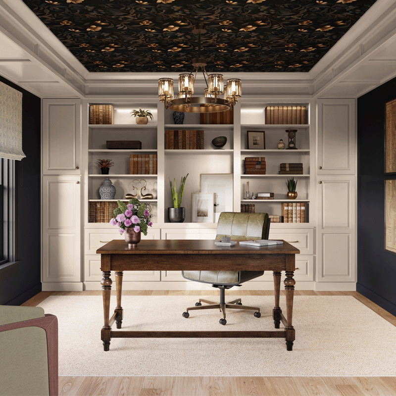 Stylish home office with desk in front of window