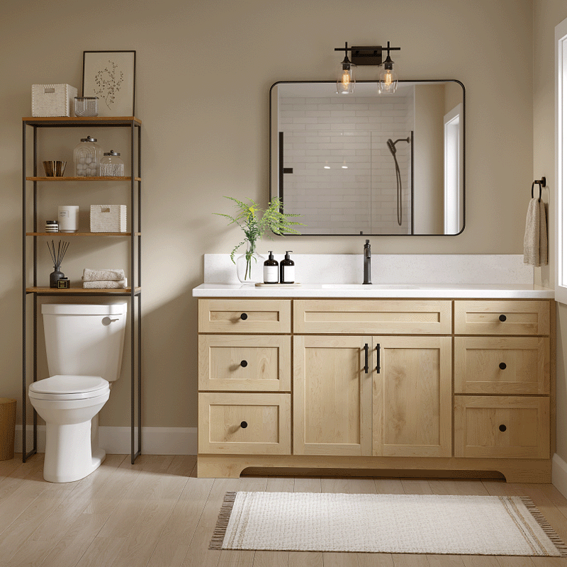 Designer bathroom with island feel