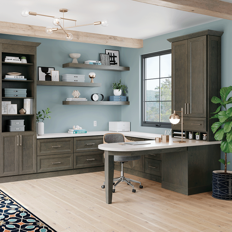 Solid wooden desk in home office
