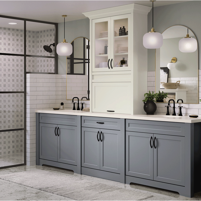 Bathroom with hardwood floor and showstopper shower