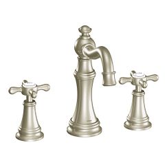 Weymouth Brushed Nickel Two Handle High Arc Moen Faucet